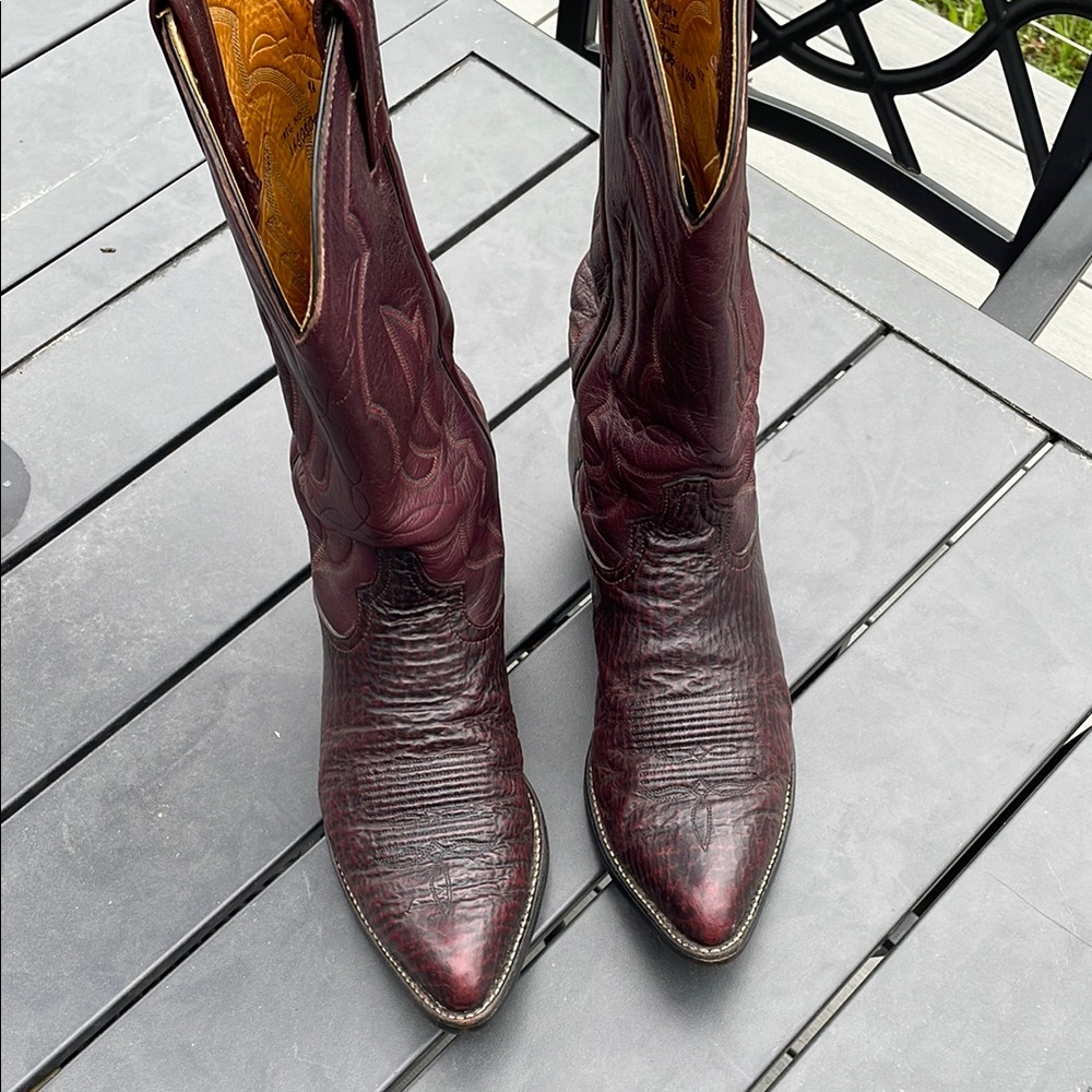 Tony Lama Black Cherry Burgundy Shark skin Cowboy Boots - 10.5 D